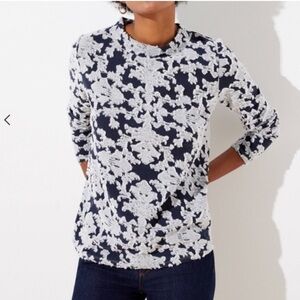LOFT Navy and White Mock Neck top size L
